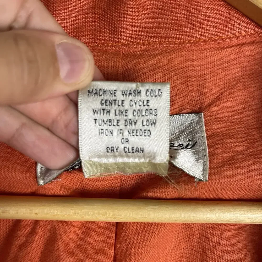 TASHA POLIZZI Blazer Jacket Women's XL Linen Orange Raw Hem 3/4 Sleeves Western - Picture 6 of 9